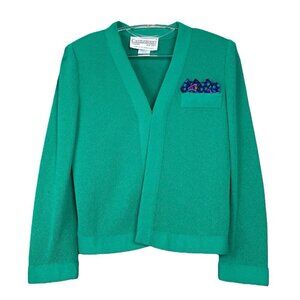 Vtg Castleberry Knit Cardigan Sweater Jacket Hook Open Front Minty Green Size 8